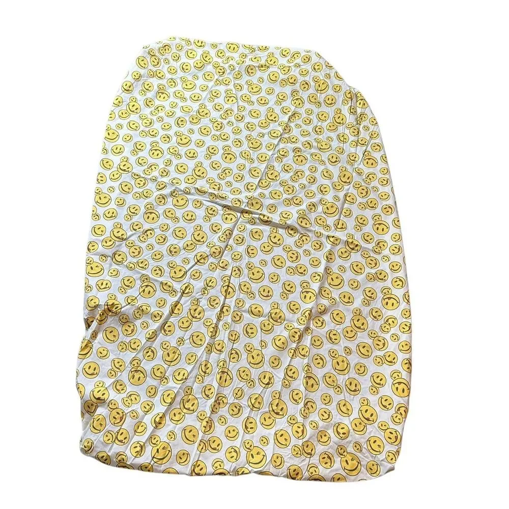 Vintage 90s 1990s Yellow smiley face print cotton fitted sheet Twin size